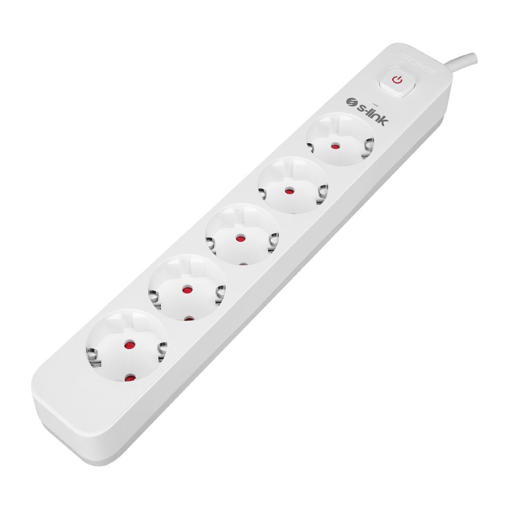 S-link SPG501S 1.5m 1.5mm Bakır 750 Joule 5li Anahtarlı Akım Korumalı Priz
