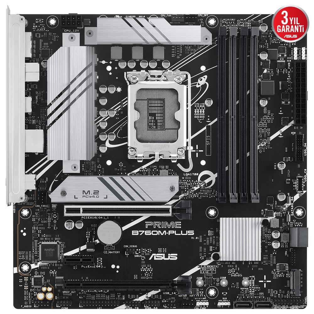 ASUS PRIME B760M-PLUS 7200MHz OC DDR5 Soket 1700 M.2 HDMI DP mATX Anakart