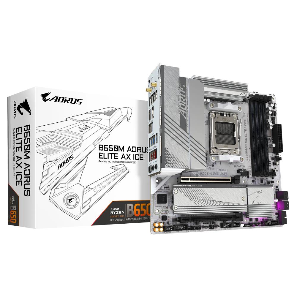 GIGABYTE B650M AORUS ELITE AX ICE 8000MHz(OC) DDR5 Soket AM5 M.2 HDMI DP mATX Anakart