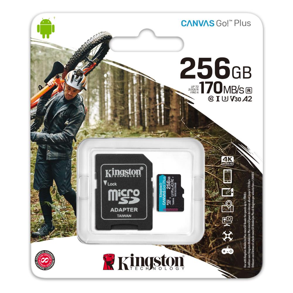 Kingston 256GB Canvas Go! Plus microSD Hafıza Kartı (170MB/s Varan Okuma, 90MB/s Varan Yazma)