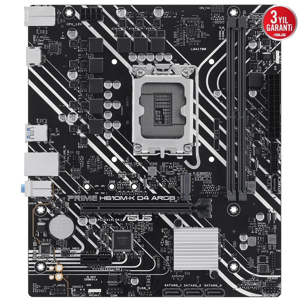 ASUS PRIME H610M-K D4 ARGB 3200MHz DDR4 Soket 1700 M.2 HDMI D-Sub mATX Anakart
