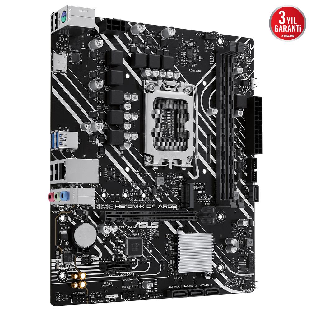 ASUS PRIME H610M-K D4 ARGB 3200MHz DDR4 Soket 1700 M.2 HDMI D-Sub mATX Anakart