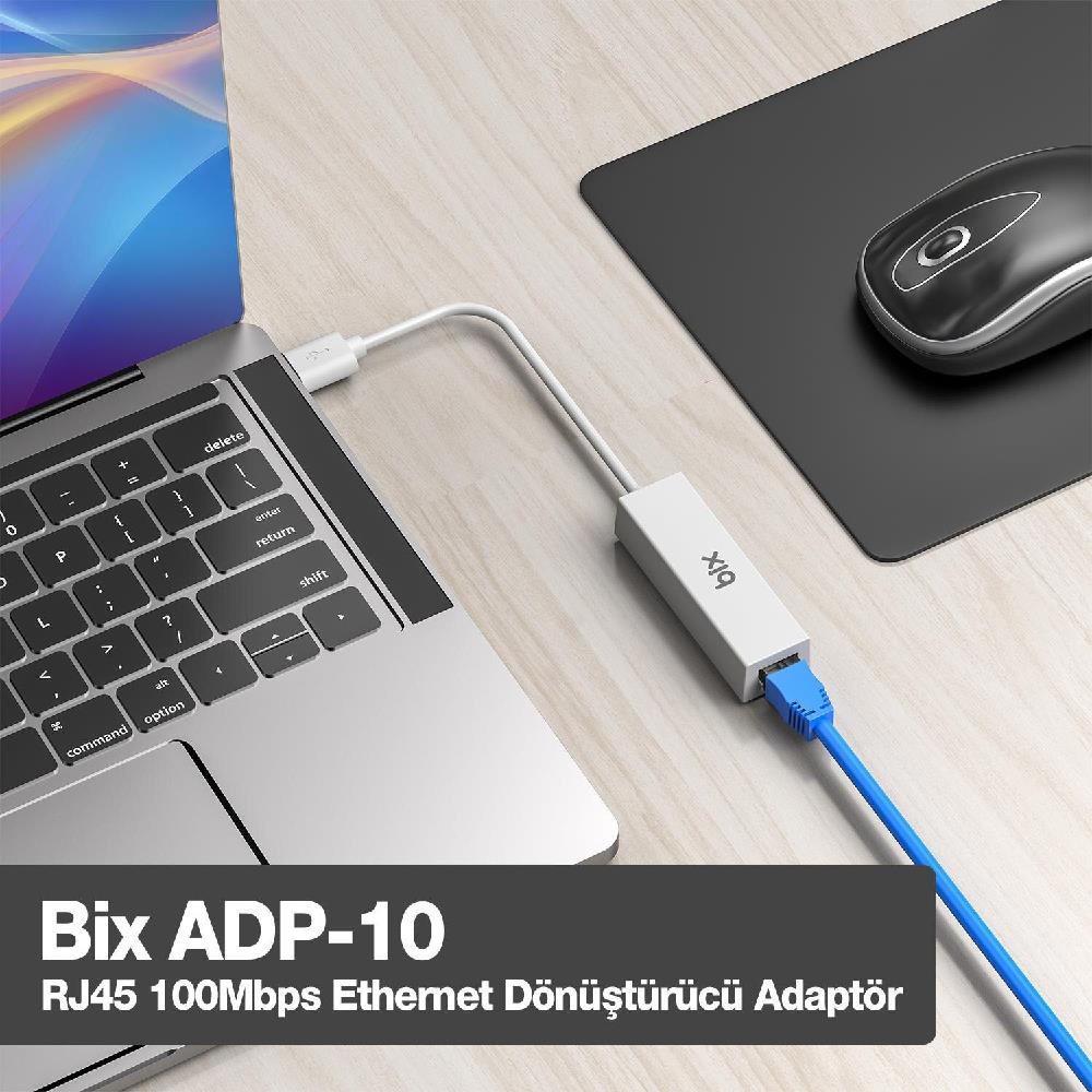 Bix ADP-10 USB 2.0 to RJ45 100Mbps Ethernet Dönüştürücü Adaptör