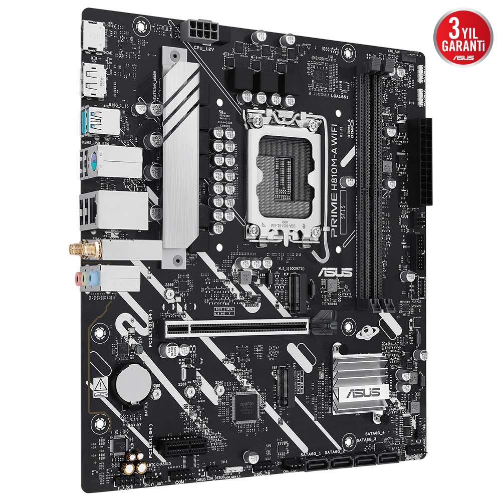 ASUS PRIME H810M-A WIFI 6400MHz OC DDR5 Soket 1851 M.2 USB-C HDMI DP mATX Anakart