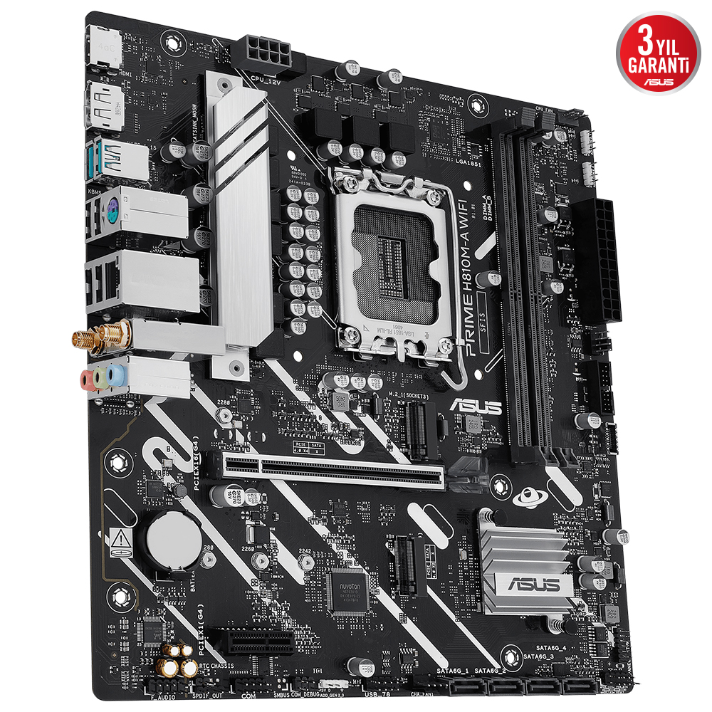 ASUS PRIME H810M-A WIFI 6400MHz OC DDR5 Soket 1851 M.2 USB-C HDMI DP mATX Anakart