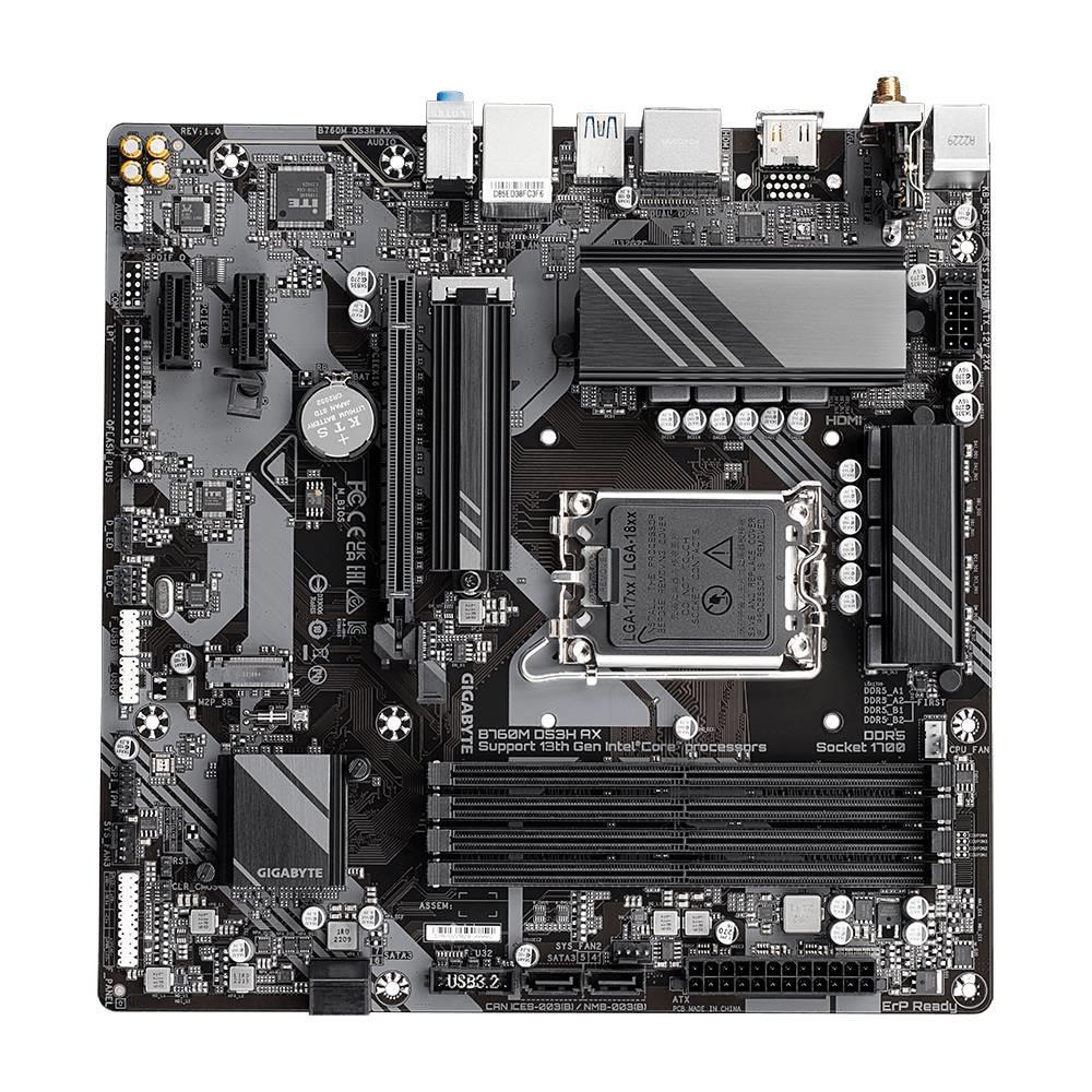 GIGABYTE B760M DS3H AX DDR5 7600MHz(OC) Soket 1700 M.2 HDMI DP mATX Anakart