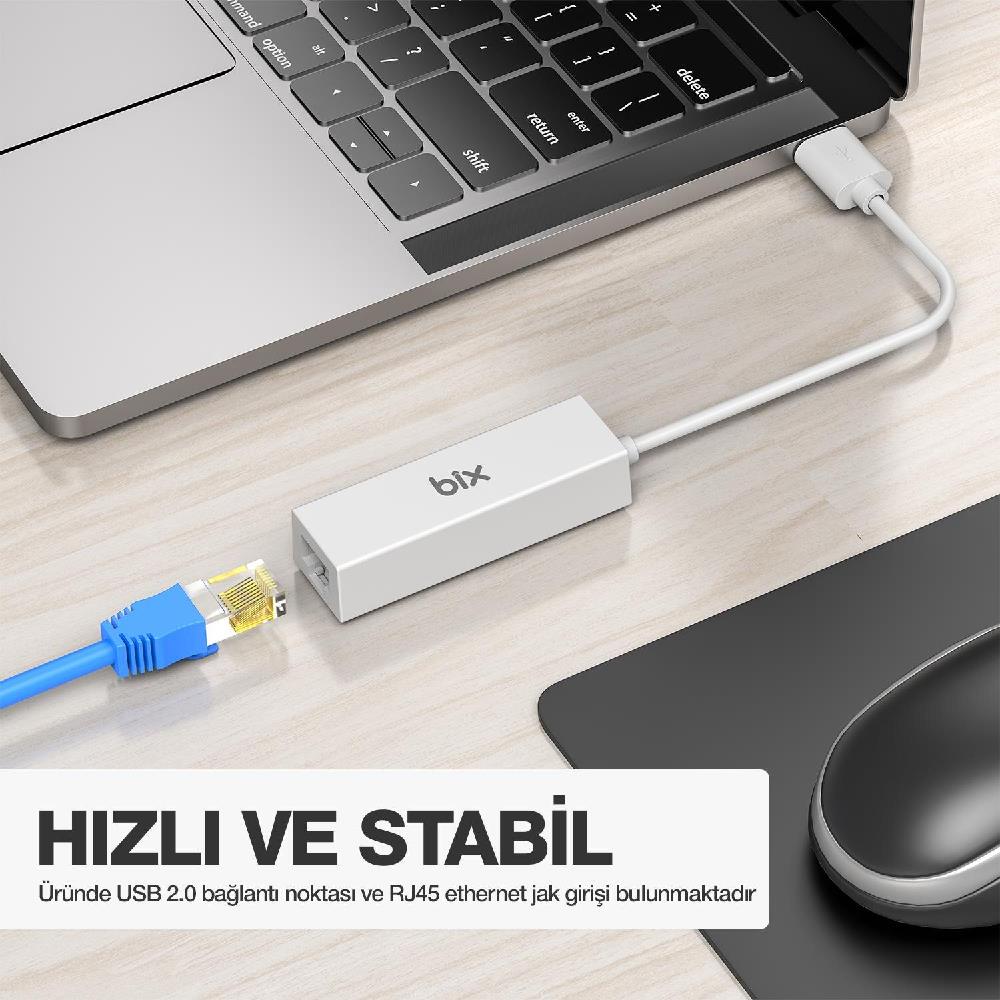 Bix ADP-10 USB 2.0 to RJ45 100Mbps Ethernet Dönüştürücü Adaptör