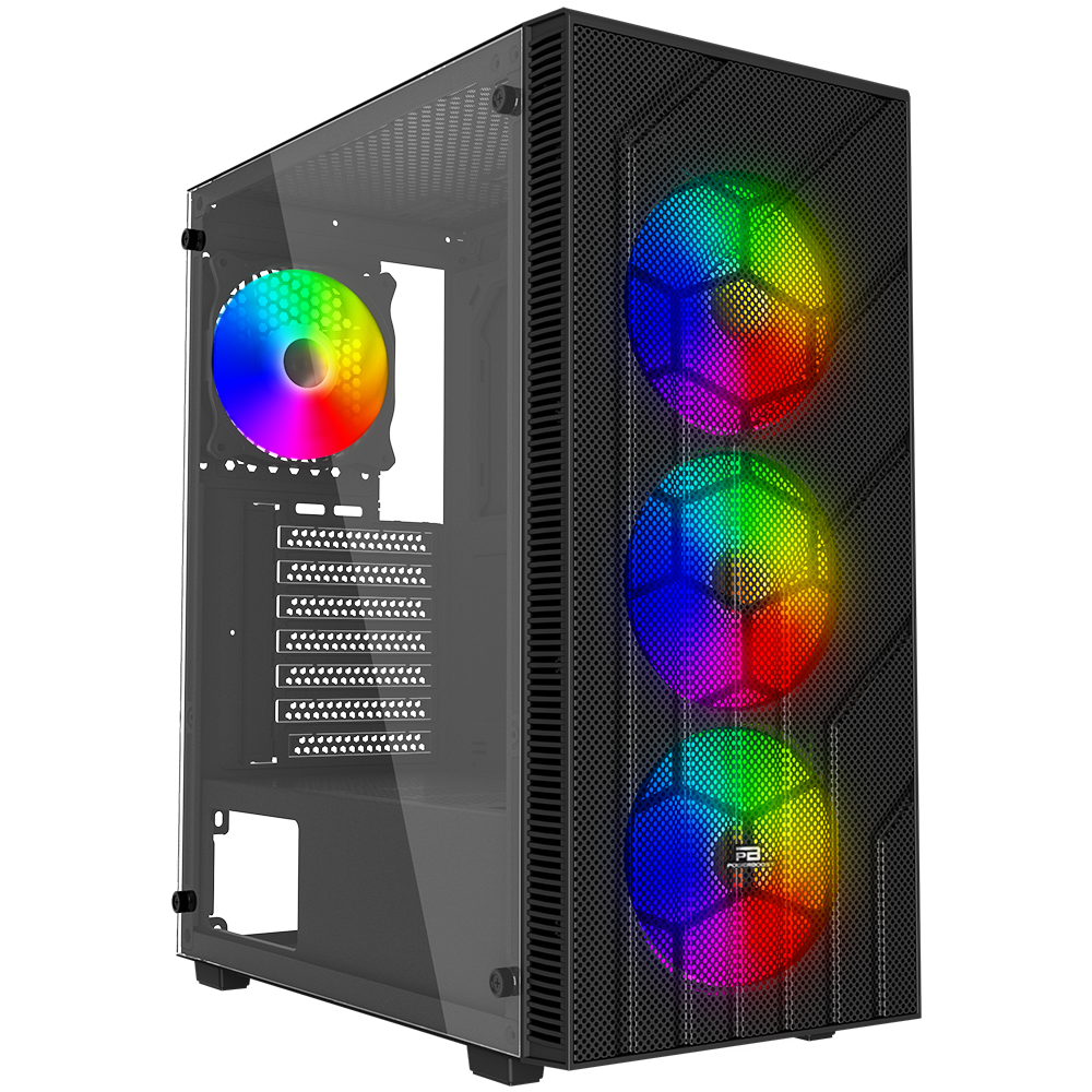 PowerBoost PB-PS1951B 500W Tempered Glass USB 3.0 Mesh Rainbow ATX Siyah Kasa görsel 1