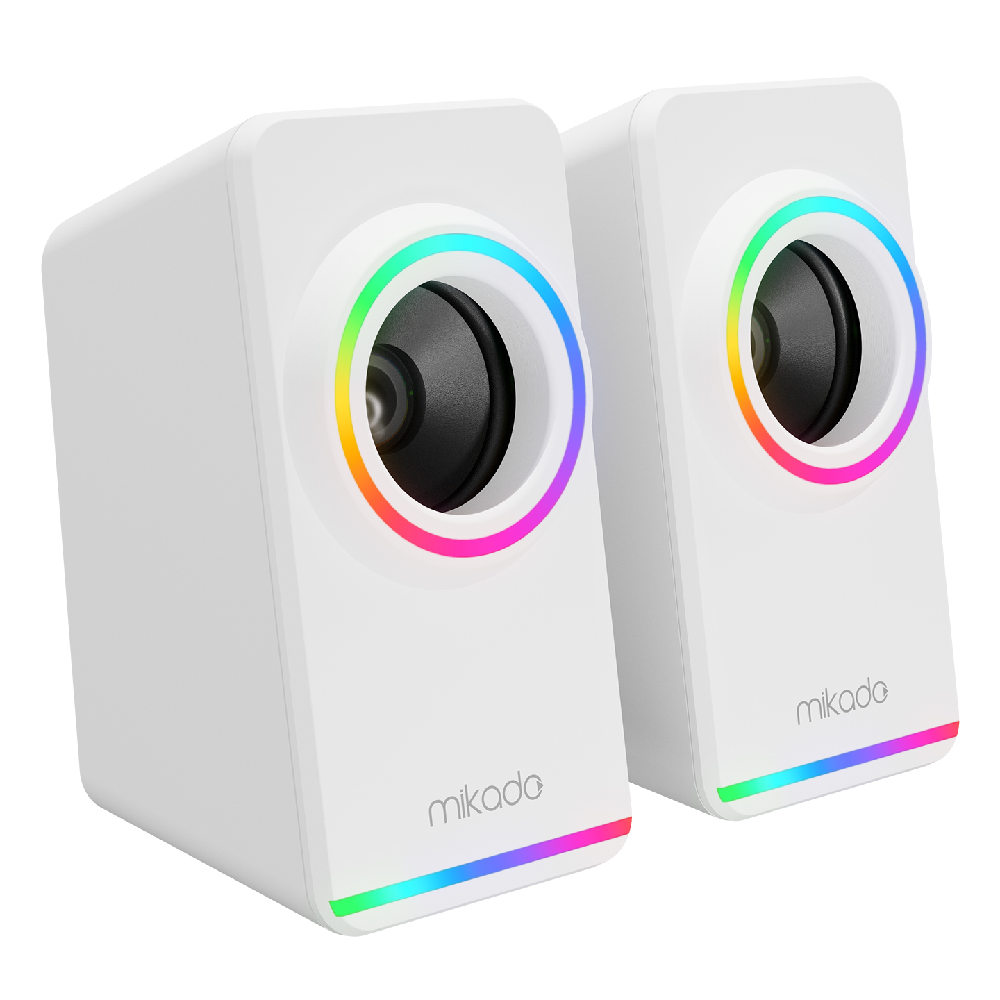 MIKADO MD-182 2.0 3W*2 RGB Aydınlatmalı USB + 3.5mm USB 5V Beyaz Hoparlör 