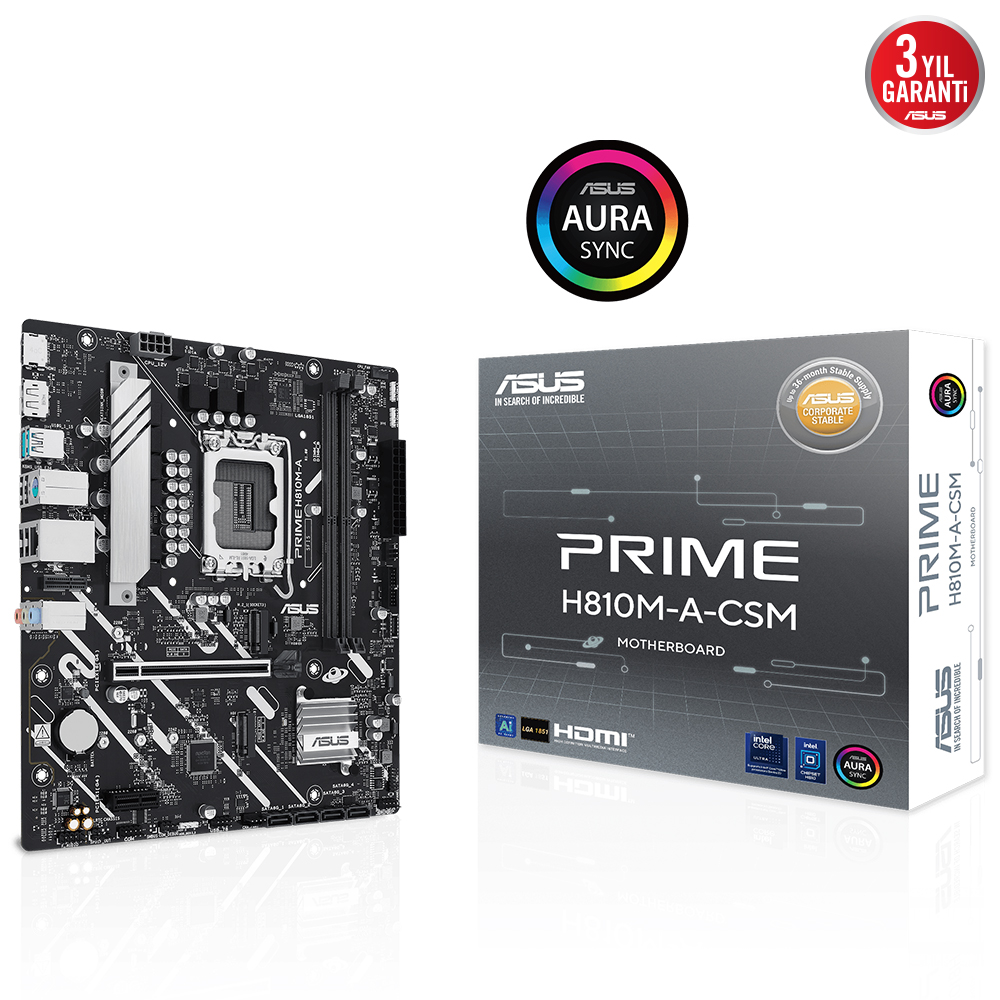 ASUS PRIME H810M-A-CSM 6400MHz OC DDR5 Soket 1851 M.2 USB-C HDMI