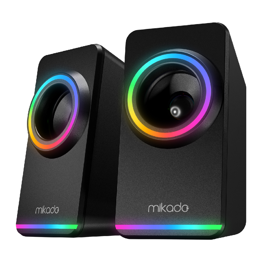 MIKADO MD-182 2.0 3W*2 RGB Aydınlatmalı USB + 3.5mm USB 5V Siyah Hoparlör