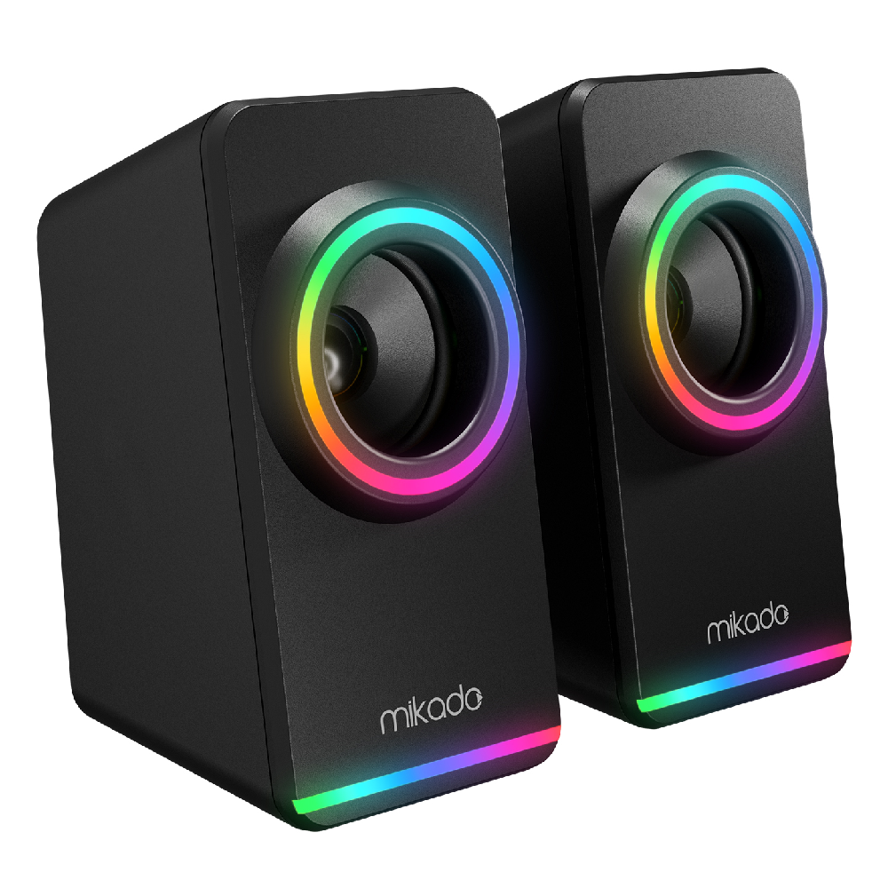 MIKADO MD-182 2.0 3W*2 RGB Aydınlatmalı USB + 3.5mm USB 5V Siyah Hoparlör