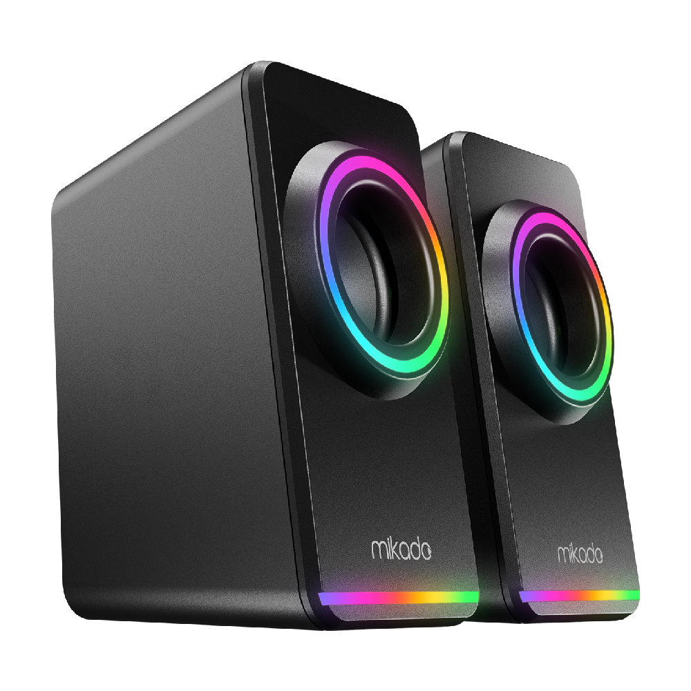 MIKADO MD-182 2.0 3W*2 RGB Aydınlatmalı USB + 3.5mm USB 5V Siyah Hoparlör