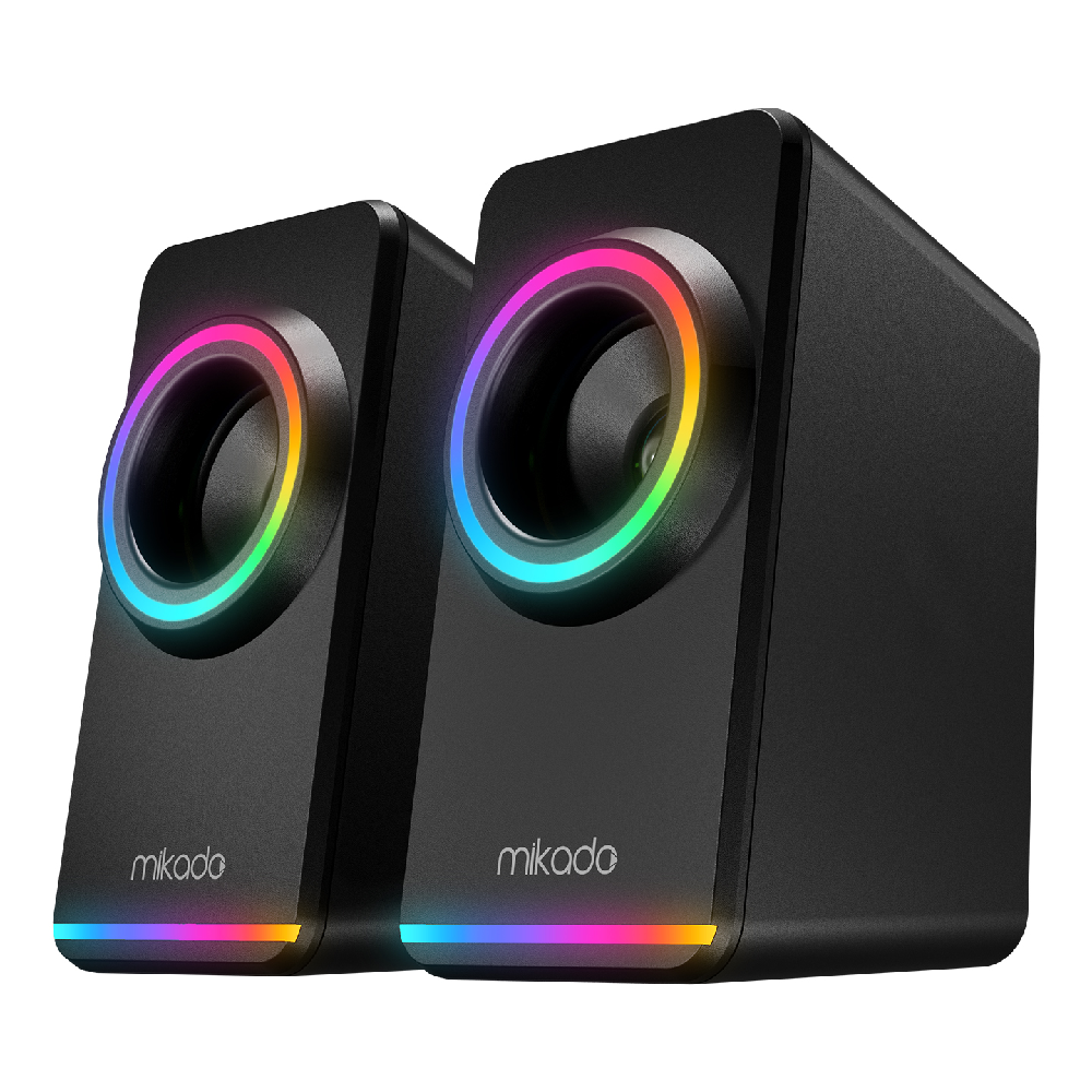 MIKADO MD-182 2.0 3W*2 RGB Aydınlatmalı USB + 3.5mm USB 5V Siyah Hoparlör