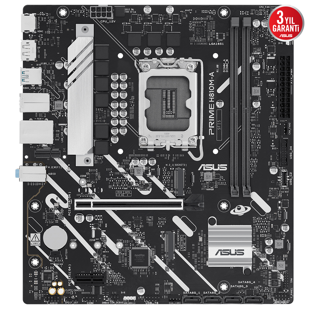 ASUS PRIME H810M-A-CSM 6400MHz OC DDR5 Soket 1851 M.2 USB-C HDMI DP mATX Anakart