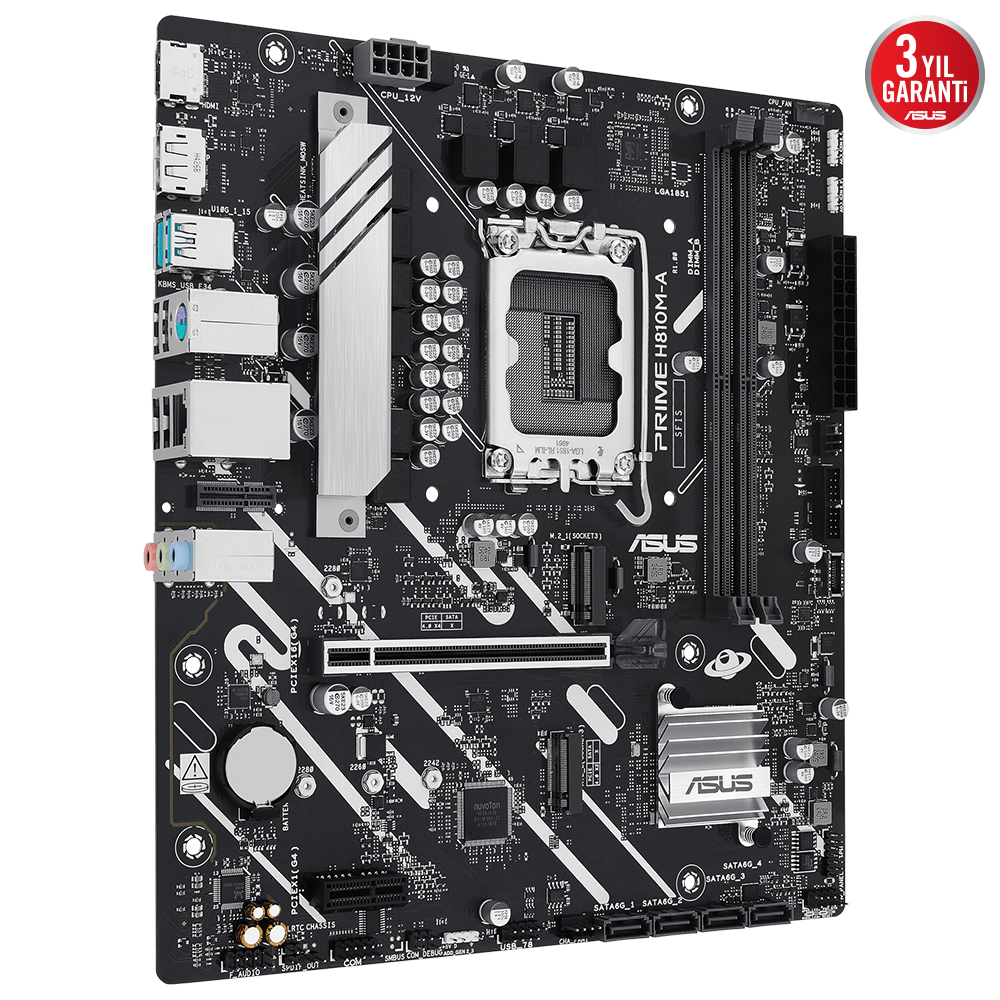 ASUS PRIME H810M-A-CSM 6400MHz OC DDR5 Soket 1851 M.2 USB-C HDMI DP mATX Anakart