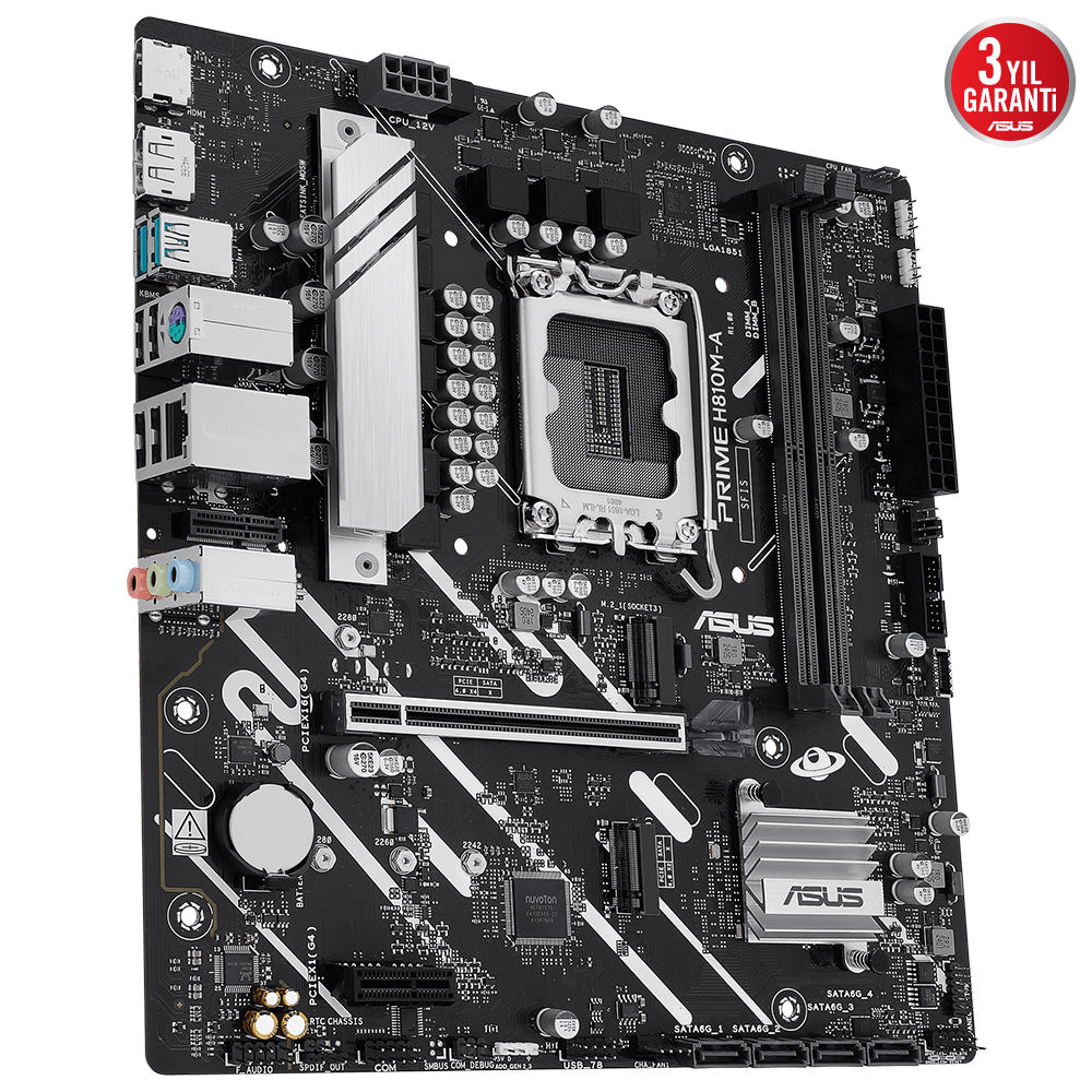 ASUS PRIME H810M-A-CSM 6400MHz OC DDR5 Soket 1851 M.2 USB-C HDMI DP mATX Anakart