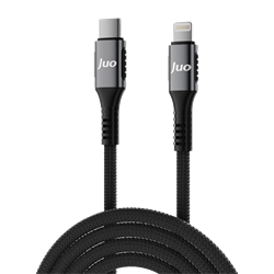Juo 27W Type-C Lightning İphone İpad Örgülü Siyah Hızlı Şarj ve Data Kablosu 2 Metre
