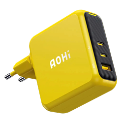 AOHI Magcube 3 Portlu Şarj Adaptörü, 140W Şarj Cihazı, GaN+ Sarı Hızlı Şarj İstasyonu