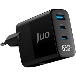 Juo 65W GaN Led Ekranlı Hızlı Şarj Cihazı 2 Type-C + USB-A iPhone & iPad & Notebook Uyumlu Şarj Aleti