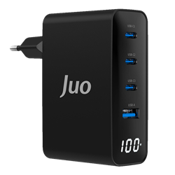 Juo 100W GaN Led Ekranlı 3 Type-C + USB-A Hızlı Şarj Cihazı iPhone & Macbook & Notebook Şarj Aleti