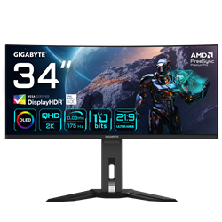 GIGABYTE AORUS MO34WQC 34" 175Hz 0.03ms HDMI DP USB3.2 Type-C KVM HDR400 WQHD QD-OLED Curved 1800R Gaming Monitör