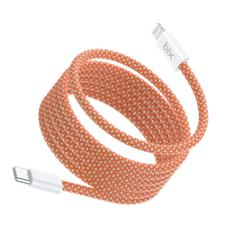 Bix T4CL-ORG 27W USB-C To Lightning Manyetik Örgülü Turuncu Hızlı Şarj Ve Data Kablosu 1 Metre