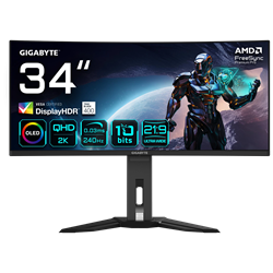 GIGABYTE AORUS MO34WQC2 34" 240Hz 0.03ms HDMI DP USB3.2 Type-C KVM HDR400 WQHD QD-OLED Curved 1800R Gaming Monitör