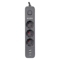 S-link SPG03U 1.5mm Bakır 750 USB Type-C Joule 3lü Anahtarlı Akım Korumalı Priz