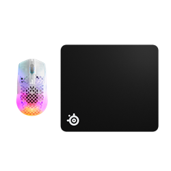 SteelSeries Aerox 3 Wireless Ghost Edition Gaming Mouse + QcK Large Mouse Pad