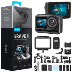 Akaso Brave 8 4K/60FPS 48MP Wi-Fi Dual Screen Aksiyon Kamera ve Aksesuar Seti
