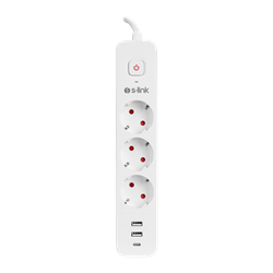 S-link SPG03TC 1.5mm Bakır 750 USB Type-C Joule 3lü Anahtarlı Akım Korumalı Beyaz Priz