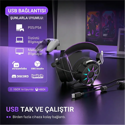Fifine Ampligame H19 Mikrofonlu 7.1 RGB Siyah Gaming Kulaklık