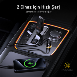 AOHI Superauto Araç İçi Şarjı, 2 Portlu PD 65W Type-C ve USB-A Girişli, USB, Siyah Hızlı Şarj Çakmaklık Adaptörü