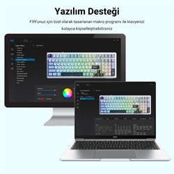 Aula F99 Linear GrayWood V3 Switch Hot Swap RGB Lacivert Kablosuz Gaming Klavye