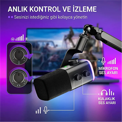 Fifine Ampligame AM9 XLR USB RGB Hibrit Yayıncı Mikrofonu