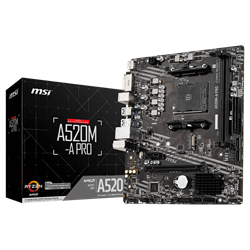 MSI A520M-A PRO 4600MHz(OC) DDR4 Soket AM4 M.2 HDMI DVI mATX Anakart