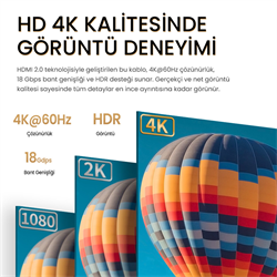 VegGieg 4K 60Hz 18Gbps HDR ARC HDCP HDMI 2.0 Kablo 3 Metre