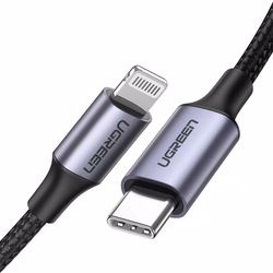 UGREEN Type-C to Lightning 3A PD MFi Sertifikalı 1 Metre Siyah Örgülü Hızlı Şarj Kablosu